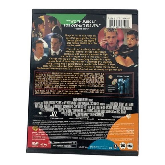 Oceans Eleven 2001 DVD Full Screen George Clooney Brad Pitt Julia Roberts - Picture 2 of 5